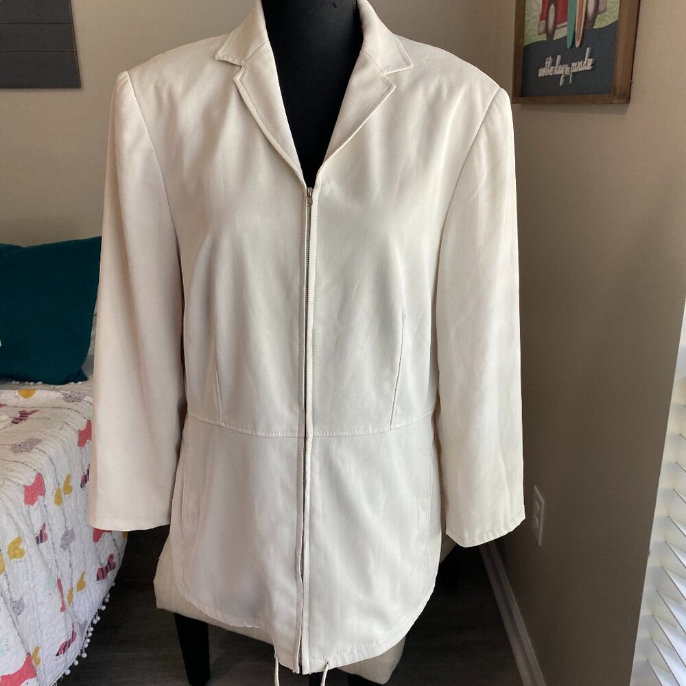 VINTAGE BLACK LABEL HALSTON CREAM ZIP FRONT JACKET SZ 14